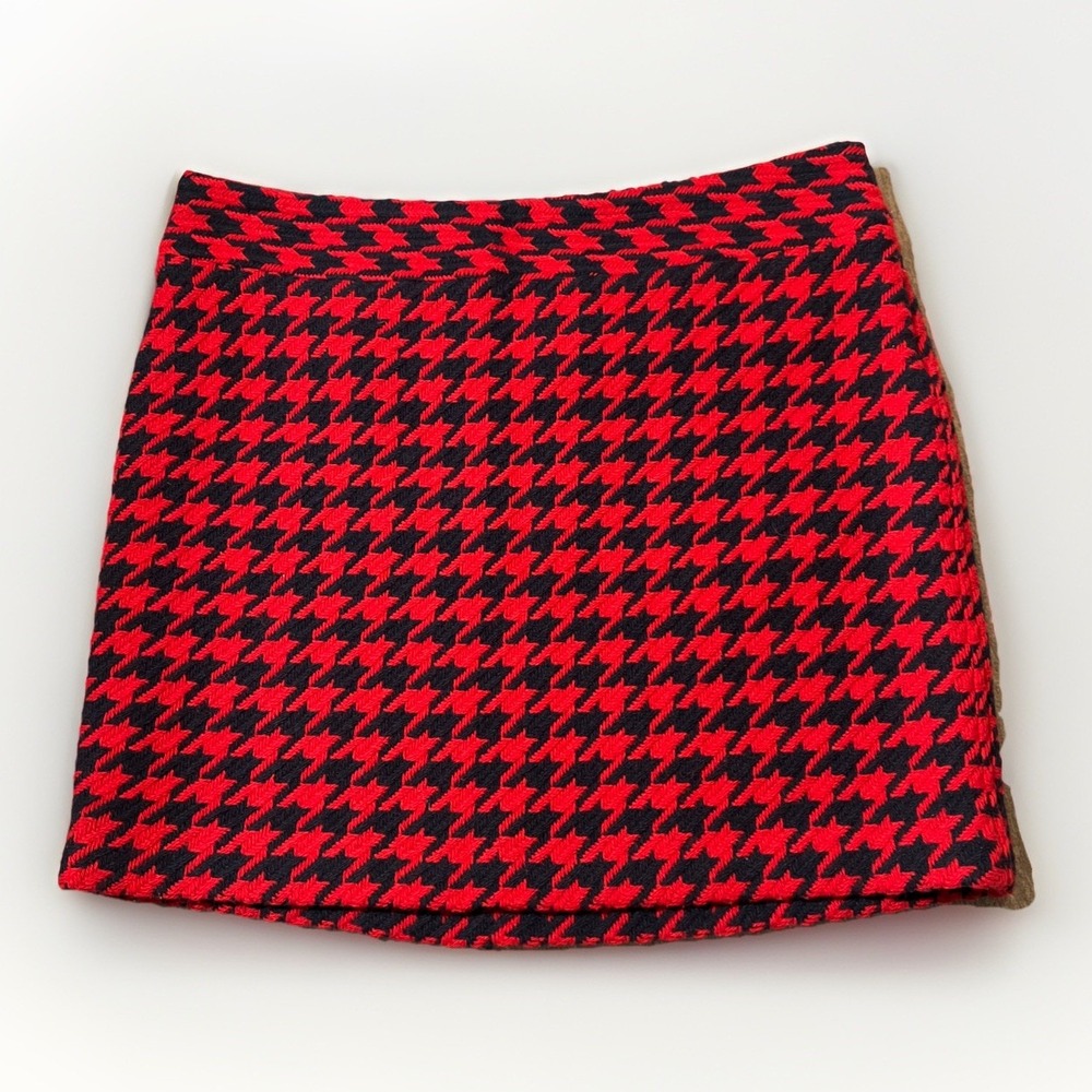 Tommy Hilfiger Houndstooth Wool Mini‎ Skirt Women 10 Red Navy Preppy Y2K 2000s